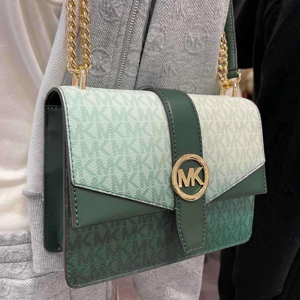 Michael Kors Greenwich Sm Color-Block Signature Logo Flap Crossbody XBODY Moss